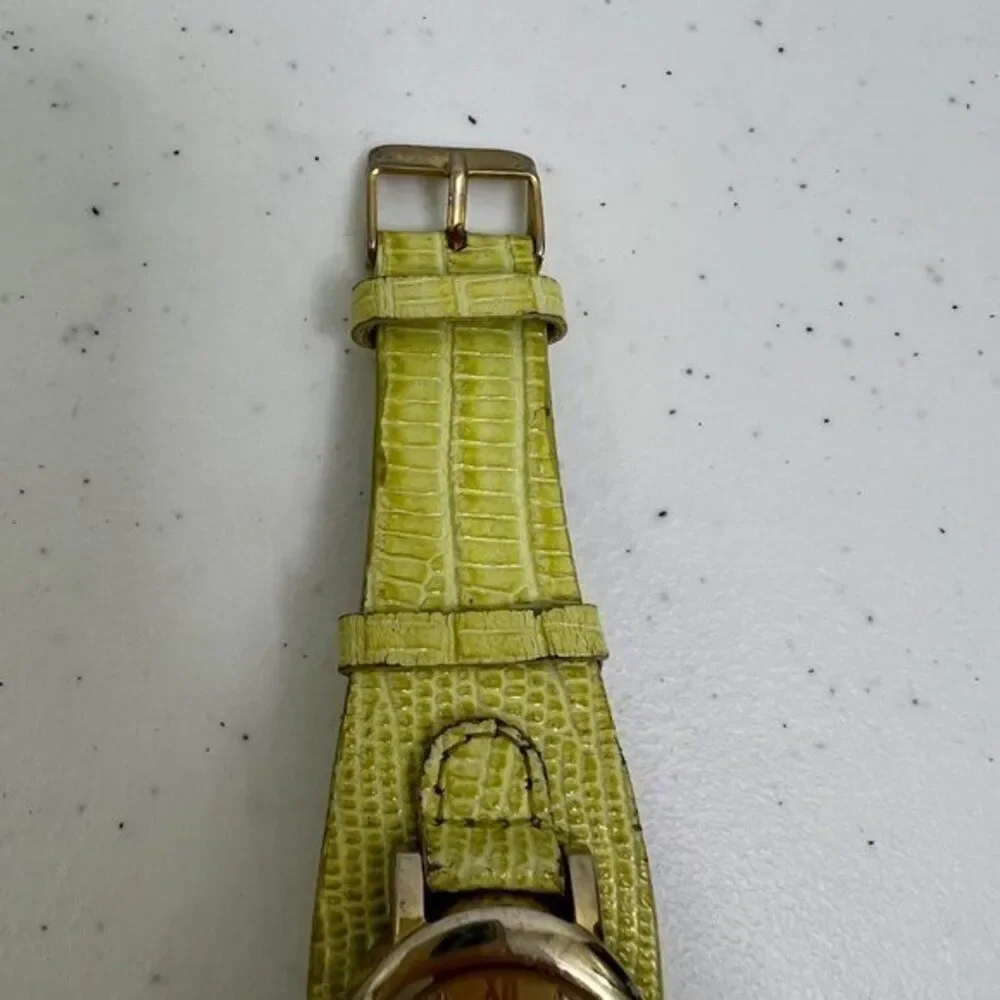Chicos Watch Green‎ Yellow Leather Croc Embossed Silver Tone Quartz